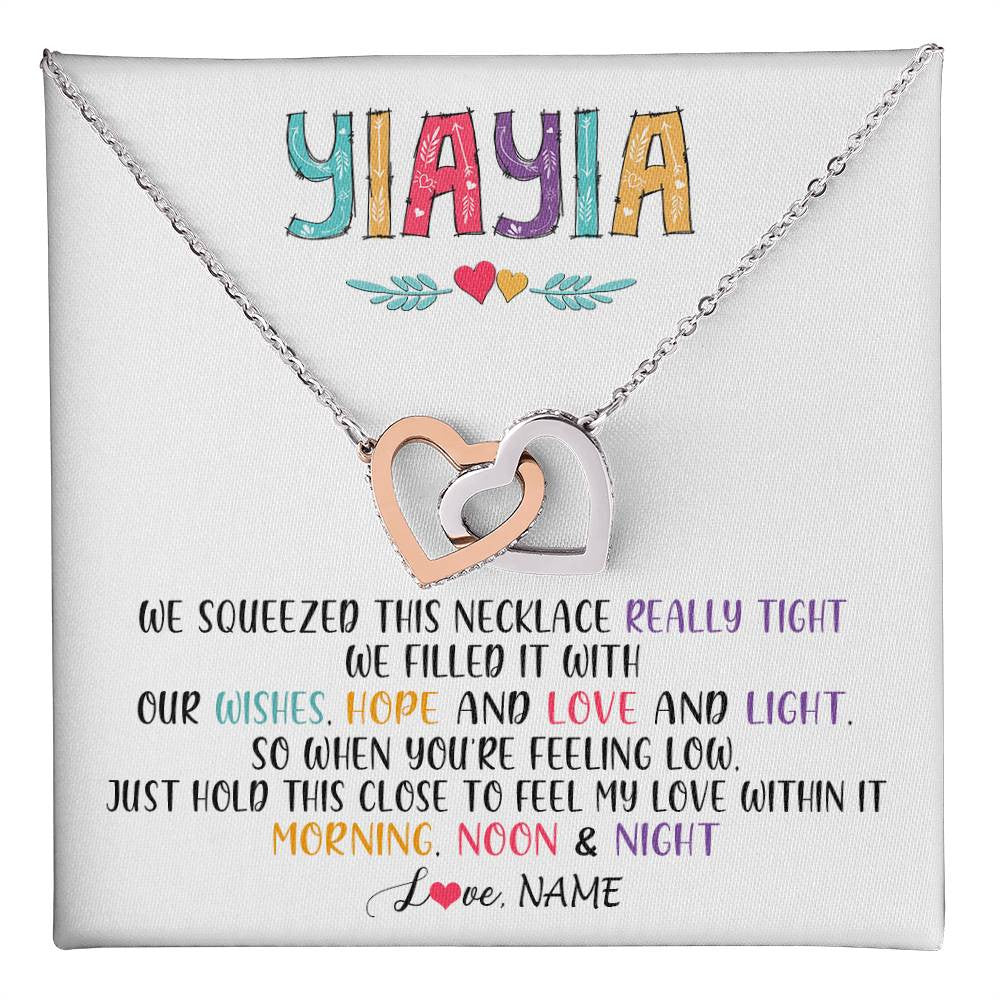Interlocking Hearts Necklace Stainless Steel & Rose Gold Finish | 1 | Personalized To My Yiayia Necklace From Grandkids Granddaughter We Squeezed This Necklace Yiayia Birthday Mothers Day Customized Gift Box Message Card | teecentury
