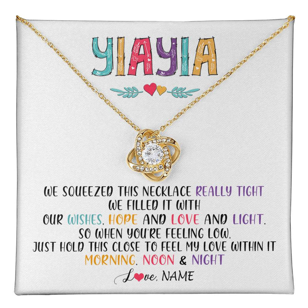 Love Knot Necklace 18K Yellow Gold Finish | 1 | Personalized To My Yiayia Necklace From Grandkids Granddaughter We Squeezed This Necklace Yiayia Birthday Mothers Day Customized Gift Box Message Card | teecentury