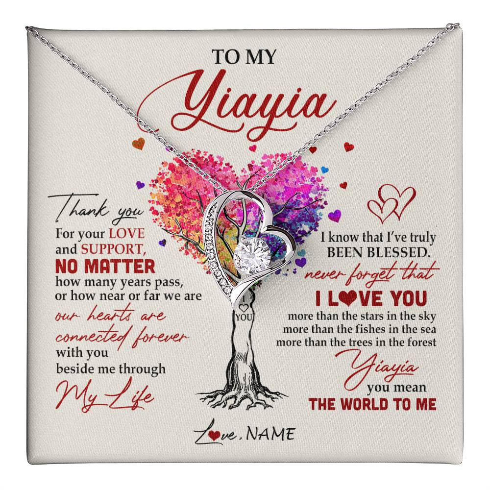 Forever Love Necklace 14K White Gold Finish | 1 | Personalized To My Yiayia Necklace From Grandkids Never Forget That I Love You You Mean The World Yiayia Birthday Mothers Day Customized Gift Box Message Card | teecentury