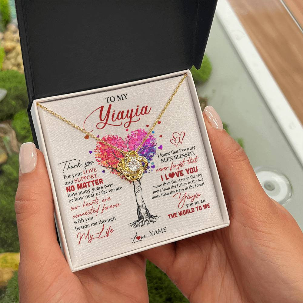 Love Knot Necklace 18K Yellow Gold Finish | 2 | Personalized To My Yiayia Necklace From Grandkids Never Forget That I Love You You Mean The World Yiayia Birthday Mothers Day Customized Gift Box Message Card | teecentury