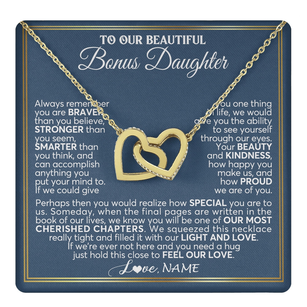 Interlocking Hearts Necklace 18K Yellow Gold Finish | 1 | Personalized To Our Beautiful Bonus Daughter Necklace From Stepmom Stepdad Always Remember Stepdaughter Birthday Christmas Customized Gift Box Message Card | https://teecentury.