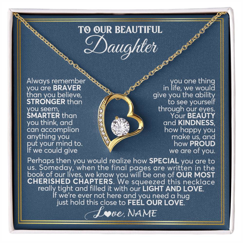 Forever Love Necklace 18K Yellow Gold Finish | 1 | Personalized To Our Beautiful Daughter Necklace From Mom Dad Always Remember Daughter Birthday Graduation Christmas Customized Gift Box Message Card | teecentury