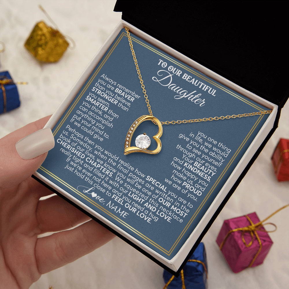 Forever Love Necklace 18K Yellow Gold Finish | 2 | Personalized To Our Beautiful Daughter Necklace From Mom Dad Always Remember Daughter Birthday Graduation Christmas Customized Gift Box Message Card | https://teecentury.