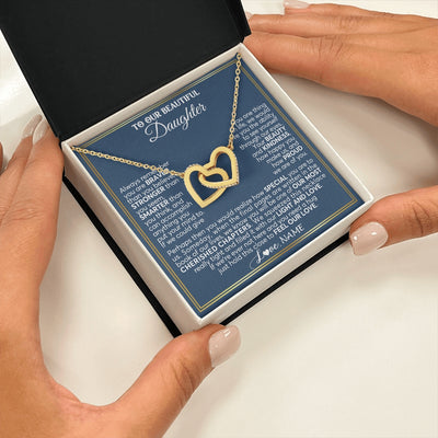 Interlocking Hearts Necklace 18K Yellow Gold Finish | 2 | Personalized To Our Beautiful Daughter Necklace From Mom Dad Always Remember Daughter Birthday Graduation Christmas Customized Gift Box Message Card | https://teecentury.