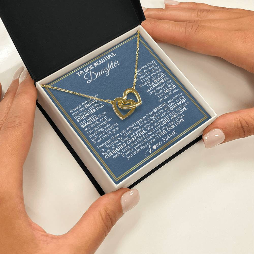 Interlocking Hearts Necklace 18K Yellow Gold Finish | 2 | Personalized To Our Beautiful Daughter Necklace From Mom Dad Always Remember Daughter Birthday Graduation Christmas Customized Gift Box Message Card | teecentury