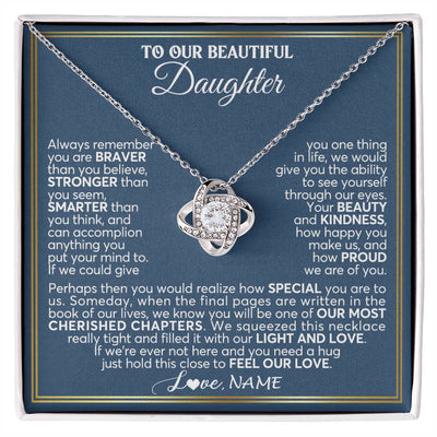 Love Knot Necklace 14K White Gold Finish | 1 | Personalized To Our Beautiful Daughter Necklace From Mom Dad Always Remember Daughter Birthday Graduation Christmas Customized Gift Box Message Card | teecentury