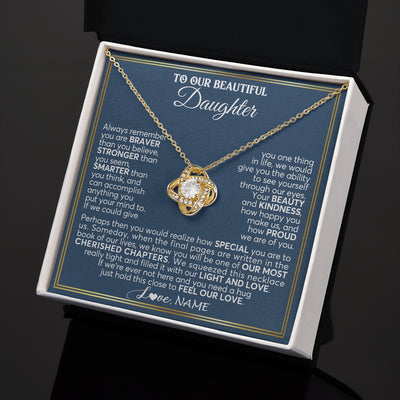 Love Knot Necklace 18K Yellow Gold Finish | 2 | Personalized To Our Beautiful Daughter Necklace From Mom Dad Always Remember Daughter Birthday Graduation Christmas Customized Gift Box Message Card | https://teecentury.