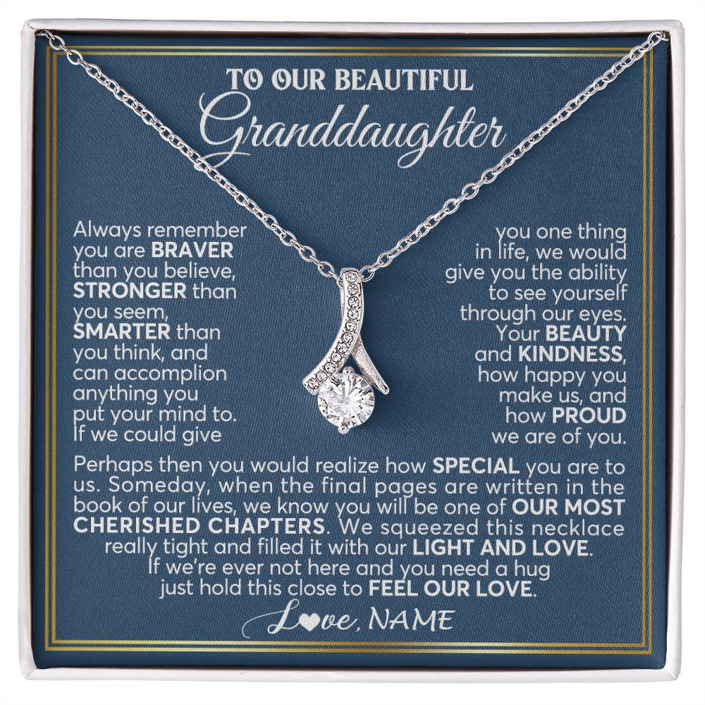 Alluring Beauty Necklace 14K White Gold Finish | 1 | Personalized To Our Beautiful Granddaughter Necklace From Grandma Grandpa Always Remember Granddaughter Birthday Christmas Customized Gift Box Message Card | teecentury