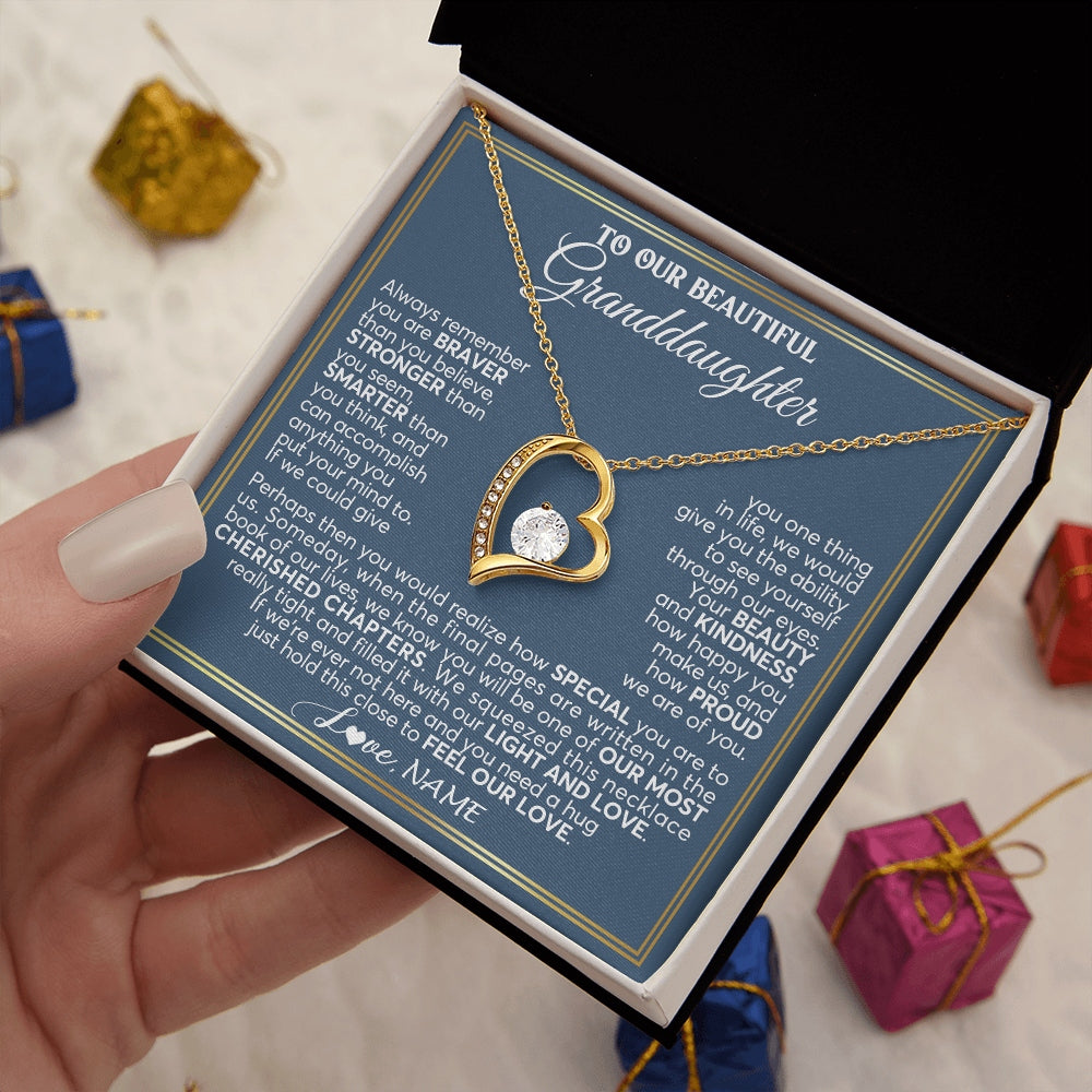 Forever Love Necklace 18K Yellow Gold Finish | 2 | Personalized To Our Beautiful Granddaughter Necklace From Grandma Grandpa Always Remember Granddaughter Birthday Christmas Customized Gift Box Message Card | https://teecentury.