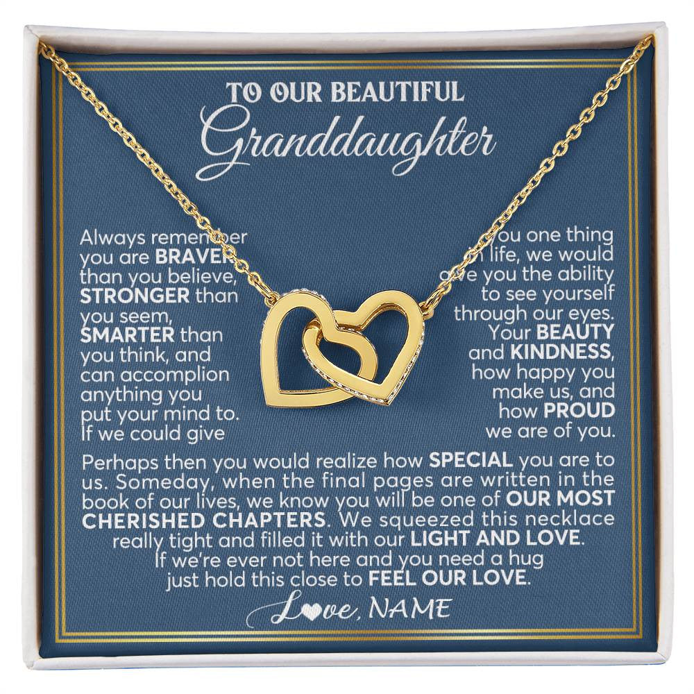 Interlocking Hearts Necklace 18K Yellow Gold Finish | 1 | Personalized To Our Beautiful Granddaughter Necklace From Grandma Grandpa Always Remember Granddaughter Birthday Christmas Customized Gift Box Message Card | teecentury