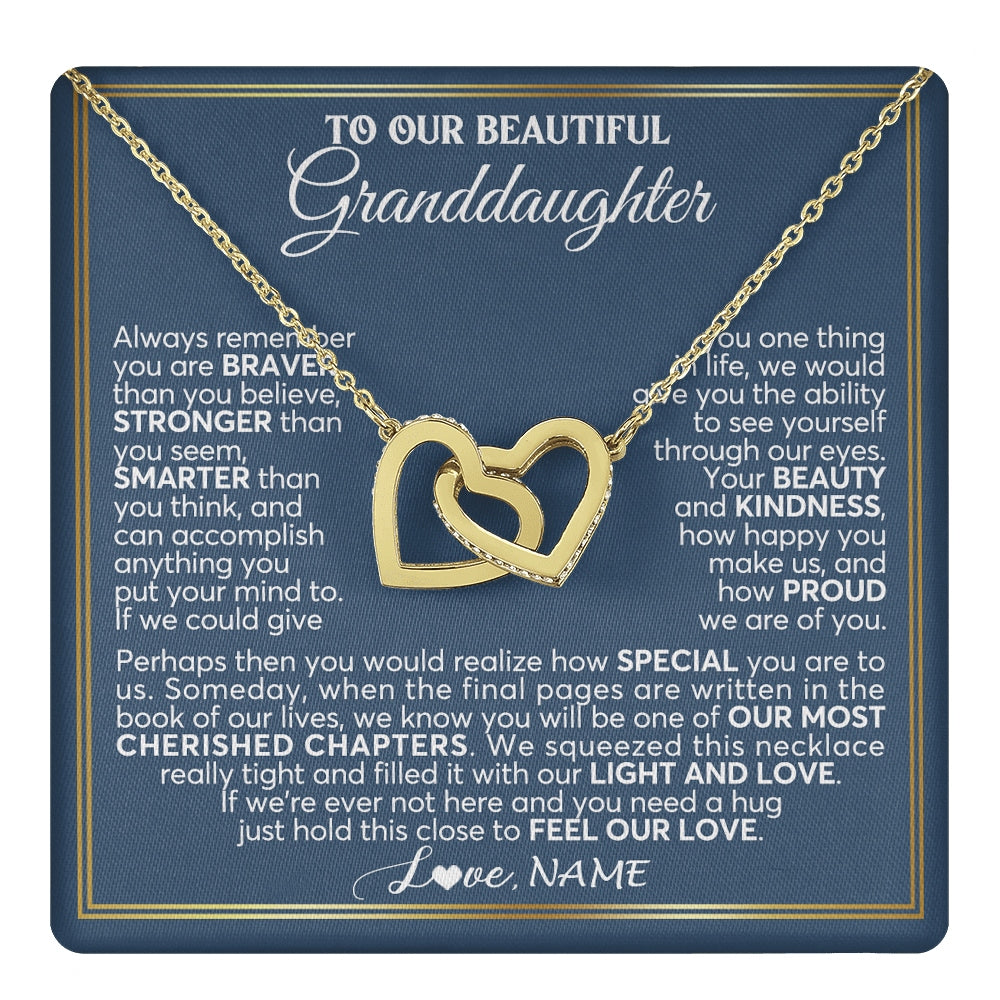Interlocking Hearts Necklace 18K Yellow Gold Finish | 1 | Personalized To Our Beautiful Granddaughter Necklace From Grandma Grandpa Always Remember Granddaughter Birthday Christmas Customized Gift Box Message Card | https://teecentury.