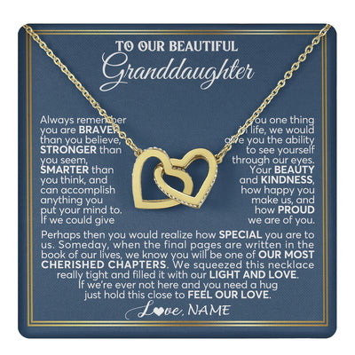 Interlocking Hearts Necklace 18K Yellow Gold Finish | 1 | Personalized To Our Beautiful Granddaughter Necklace From Grandma Grandpa Always Remember Granddaughter Birthday Christmas Customized Gift Box Message Card | https://teecentury.