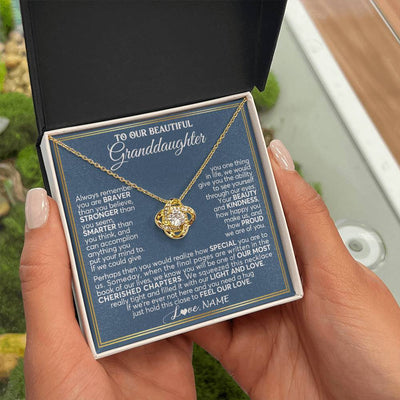 Love Knot Necklace 18K Yellow Gold Finish | 2 | Personalized To Our Beautiful Granddaughter Necklace From Grandma Grandpa Always Remember Granddaughter Birthday Christmas Customized Gift Box Message Card | teecentury