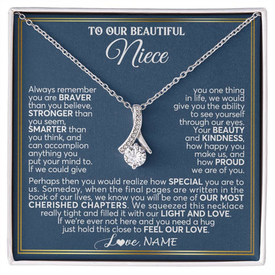 Alluring Beauty Necklace 14K White Gold Finish | 1 | Personalized To Our Beautiful Niece Necklace From Aunt Uncle Always Remember Stepdaughter Birthday Graduation Christmas Customized Gift Box Message Card | teecentury