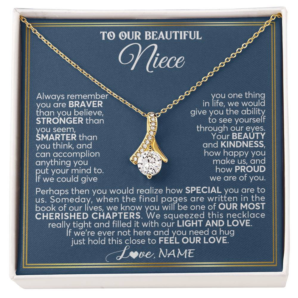 Alluring Beauty Necklace 18K Yellow Gold Finish | 1 | Personalized To Our Beautiful Niece Necklace From Aunt Uncle Always Remember Stepdaughter Birthday Graduation Christmas Customized Gift Box Message Card | teecentury