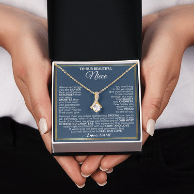 Alluring Beauty Necklace 18K Yellow Gold Finish | 2 | Personalized To Our Beautiful Niece Necklace From Aunt Uncle Always Remember Stepdaughter Birthday Graduation Christmas Customized Gift Box Message Card | https://teecentury.