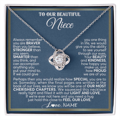 Love Knot Necklace 14K White Gold Finish | 1 | Personalized To Our Beautiful Niece Necklace From Aunt Uncle Always Remember Stepdaughter Birthday Graduation Christmas Customized Gift Box Message Card | teecentury