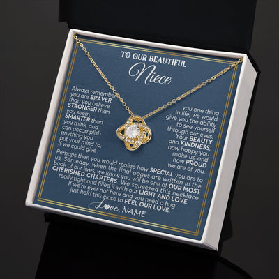 Love Knot Necklace 18K Yellow Gold Finish | 2 | Personalized To Our Beautiful Niece Necklace From Aunt Uncle Always Remember Stepdaughter Birthday Graduation Christmas Customized Gift Box Message Card | https://teecentury.