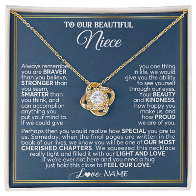 Love Knot Necklace 18K Yellow Gold Finish | 1 | Personalized To Our Beautiful Niece Necklace From Aunt Uncle Always Remember Stepdaughter Birthday Graduation Christmas Customized Gift Box Message Card | teecentury