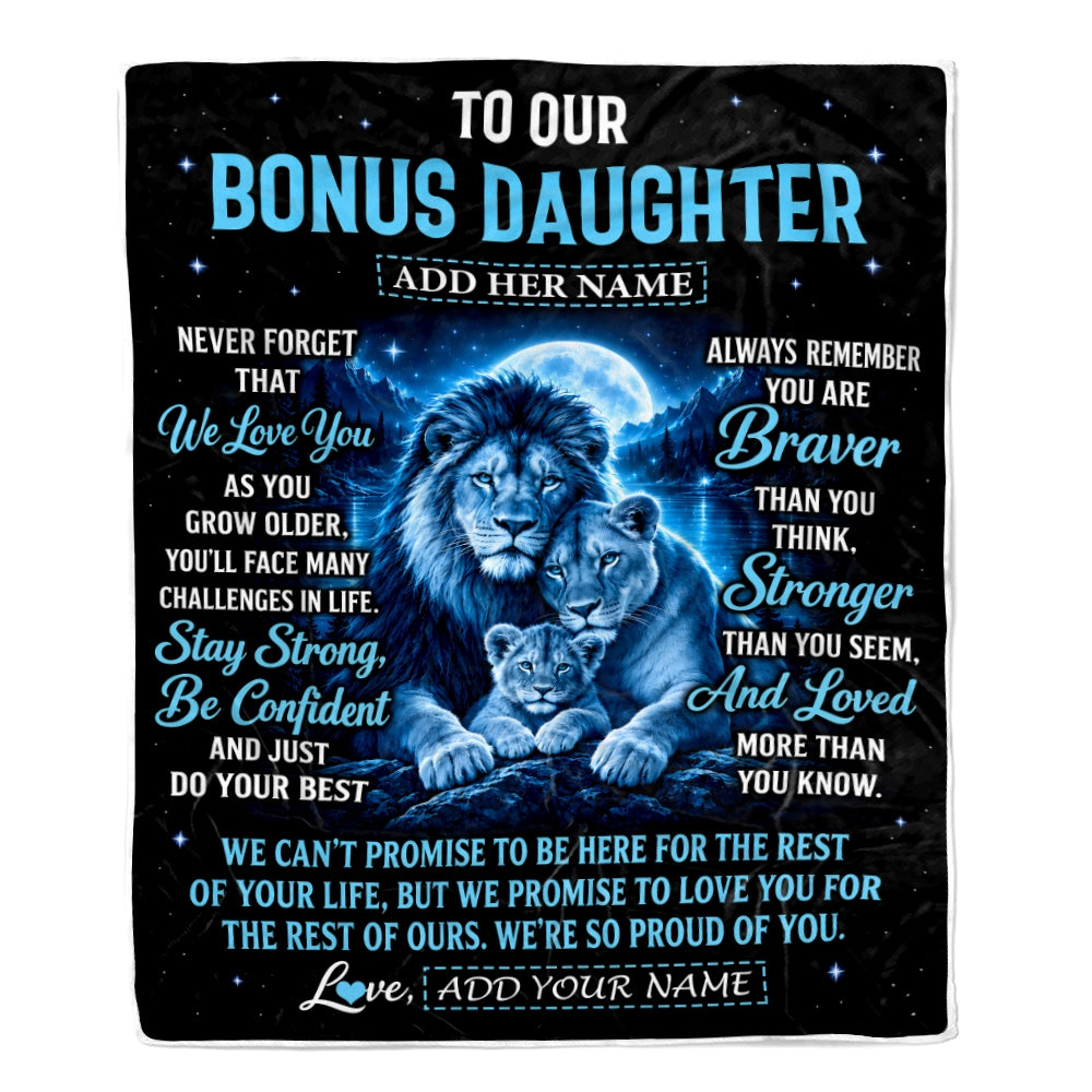Personalized To Our Bonus Daughter Gift Blanket From Stepmother Stepdad Lion Love Letter Graduation Gift Stepdaughter Birthday Gifts Christmas Fleece Blanket | teecentury