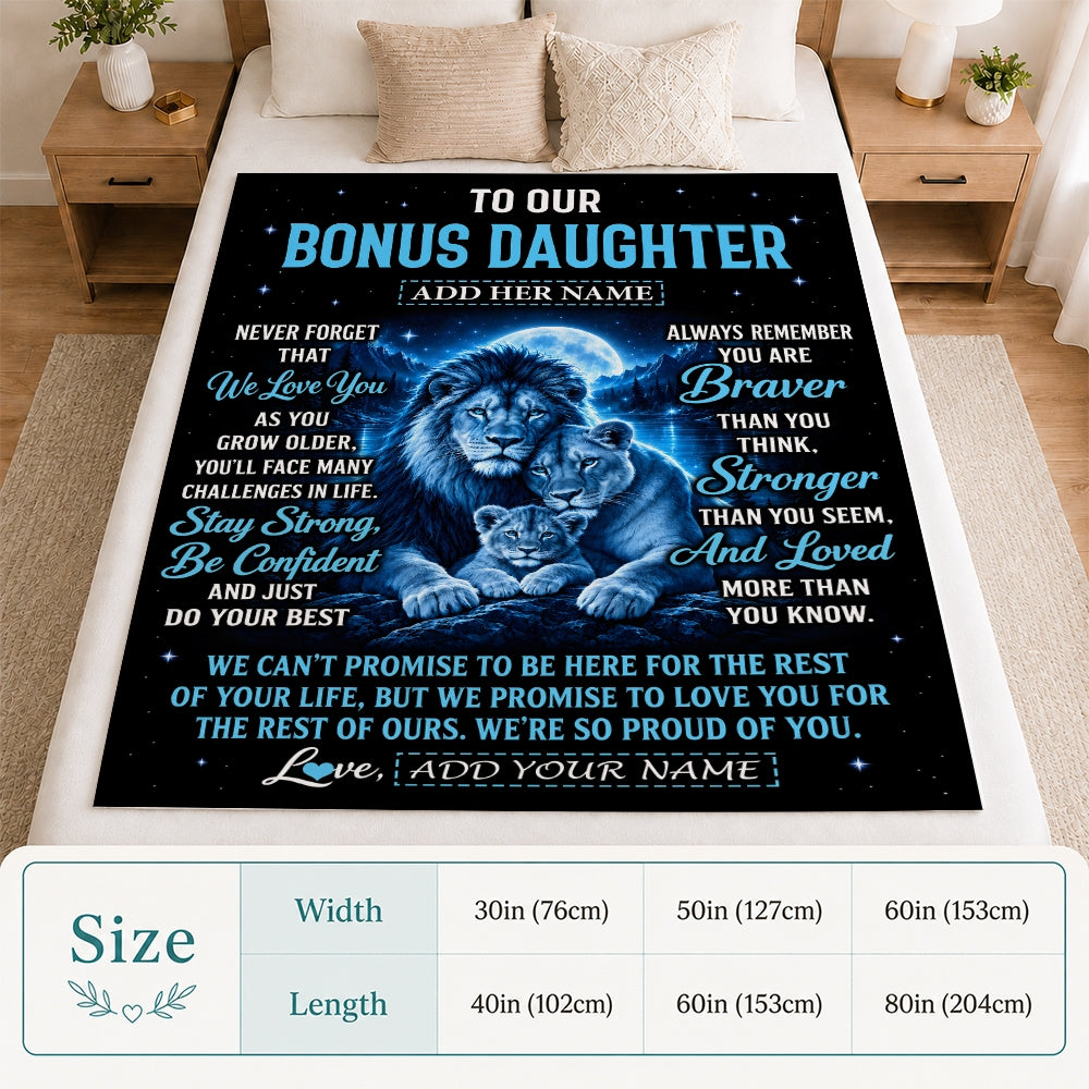 Personalized To Our Bonus Daughter Gift Blanket From Stepmother Stepdad Lion Love Letter Graduation Gift Stepdaughter Birthday Gifts Christmas Fleece Blanket | teecentury