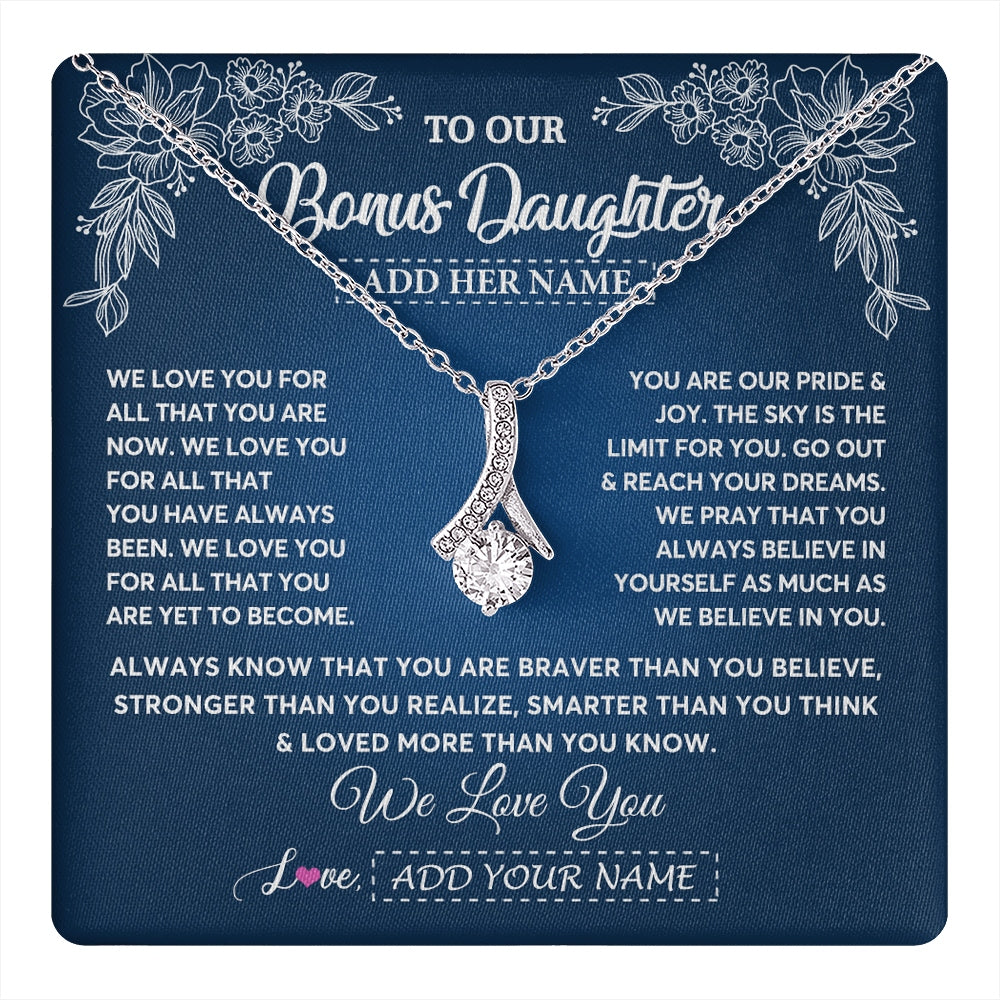Alluring Beauty Necklace 14K White Gold Finish | 1 | Personalized To Our Bonus Daughter Gifts From Stepmom Necklace We Love You Jewelry Present Gift Stepdaughter Birthday Christmas Custom Gift Box Message Card | https://teecentury.