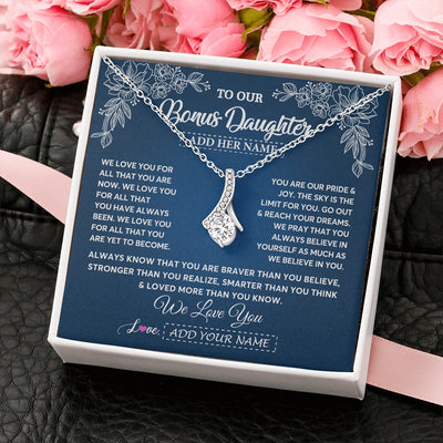 Alluring Beauty Necklace 14K White Gold Finish | 2 | Personalized To Our Bonus Daughter Gifts From Stepmom Necklace We Love You Jewelry Present Gift Stepdaughter Birthday Christmas Custom Gift Box Message Card | https://teecentury.