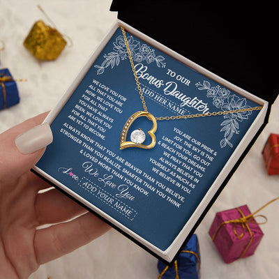 Forever Love Necklace 18K Yellow Gold Finish | 2 | Personalized To Our Bonus Daughter Gifts From Stepmom Necklace We Love You Jewelry Present Gift Stepdaughter Birthday Christmas Custom Gift Box Message Card | https://teecentury.