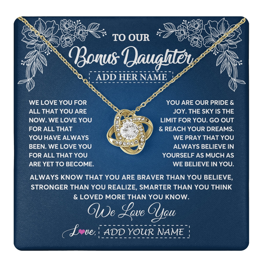 Love Knot Necklace 18K Yellow Gold Finish | 1 | Personalized To Our Bonus Daughter Gifts From Stepmom Necklace We Love You Jewelry Present Gift Stepdaughter Birthday Christmas Custom Gift Box Message Card | https://teecentury.