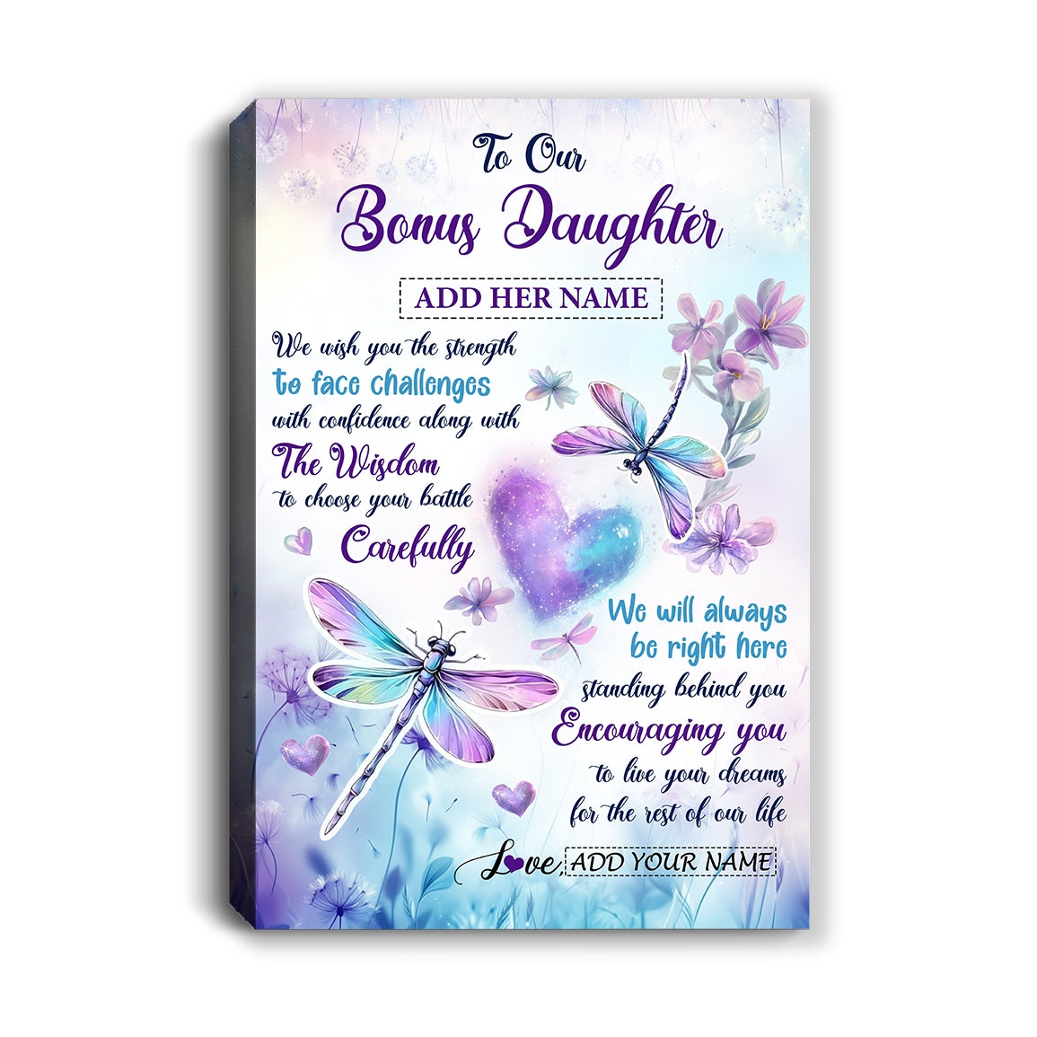 Personalized To Our Bonus Daughter Gifts From Stepmom Stepdad Always Be Right Here Dragonfly Birthday Gifts For Stepdaughter Christmas Custom Wall Art Framed Canvas | teecentury