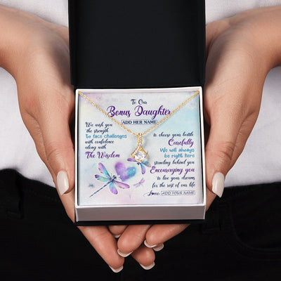 Alluring Beauty Necklace 18K Yellow Gold Finish | 2 | Personalized To Our Bonus Daughter Gifts Necklace From Stepmom Stepdad Always Be Right Here Dragonfly Birthday For Stepdaughter Christmas Gift Box Message Card | https://teecentury.