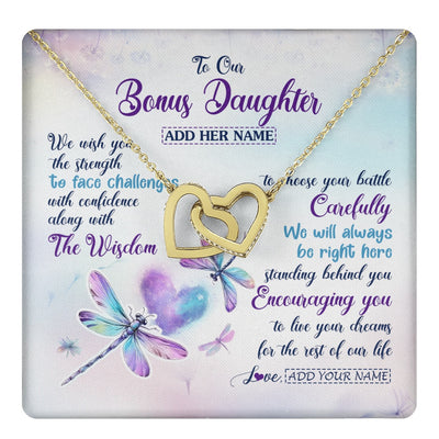 Interlocking Hearts Necklace 18K Yellow Gold Finish | 1 | Personalized To Our Bonus Daughter Gifts Necklace From Stepmom Stepdad Always Be Right Here Dragonfly Birthday For Stepdaughter Christmas Gift Box Message Card | https://teecentury.