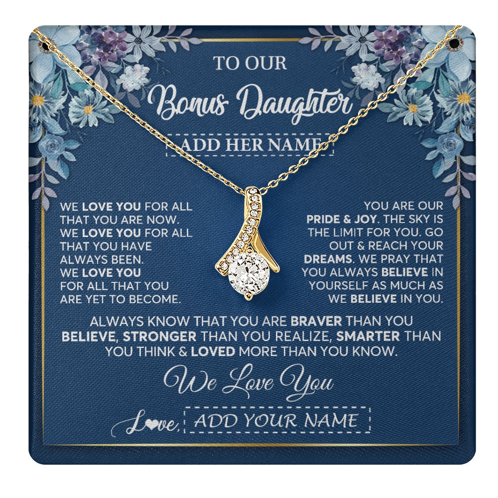 Alluring Beauty Necklace 18K Yellow Gold Finish | 1 | Personalized To Our Bonus Daughter Necklace Gift From Stepdad We Love You Stepdaughter Birthday Gift Graduation Christmas Custom Gift Box Message Card | teecentury.myshopify