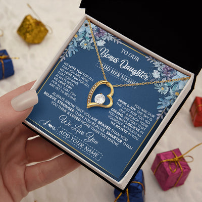 Forever Love Necklace 18K Yellow Gold Finish | 2 | Personalized To Our Bonus Daughter Necklace Gift From Stepdad We Love You Stepdaughter Birthday Gift Graduation Christmas Custom Gift Box Message Card | teecentury.myshopify