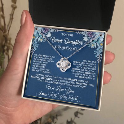 Love Knot Necklace 14K White Gold Finish | 2 | Personalized To Our Bonus Daughter Necklace Gift From Stepdad We Love You Stepdaughter Birthday Gift Graduation Christmas Custom Gift Box Message Card | teecentury.myshopify