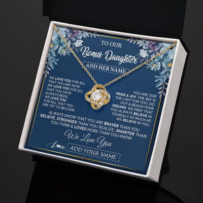 Love Knot Necklace 18K Yellow Gold Finish | 2 | Personalized To Our Bonus Daughter Necklace Gift From Stepdad We Love You Stepdaughter Birthday Gift Graduation Christmas Custom Gift Box Message Card | teecentury.myshopify
