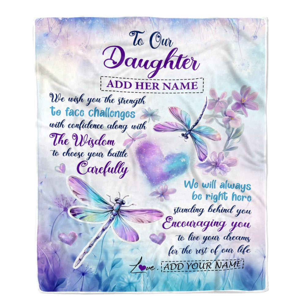 Personalized To Our Daughter Gifts Blanket From Mom Dad Always Be Right Here Dragonfly Birthday Gifts For Daughter Graduation Christmas Custom Fleece Blanket | teecentury