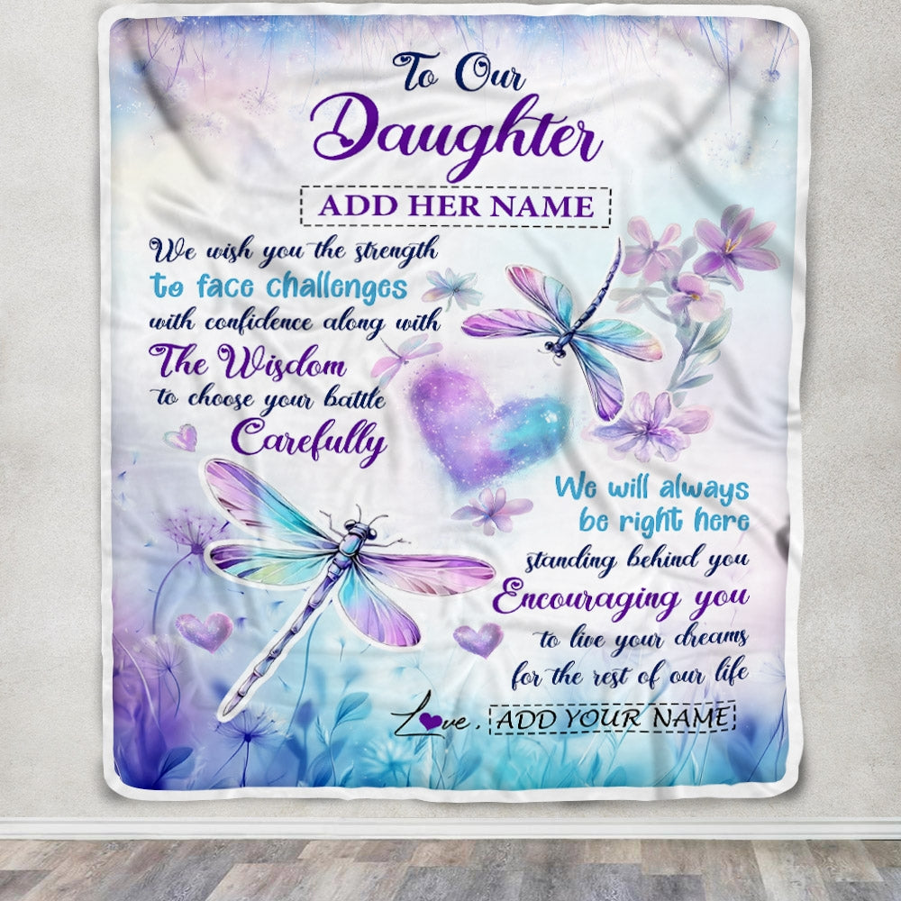 Personalized To Our Daughter Gifts Blanket From Mom Dad Always Be Right Here Dragonfly Birthday Gifts For Daughter Graduation Christmas Custom Fleece Blanket | teecentury