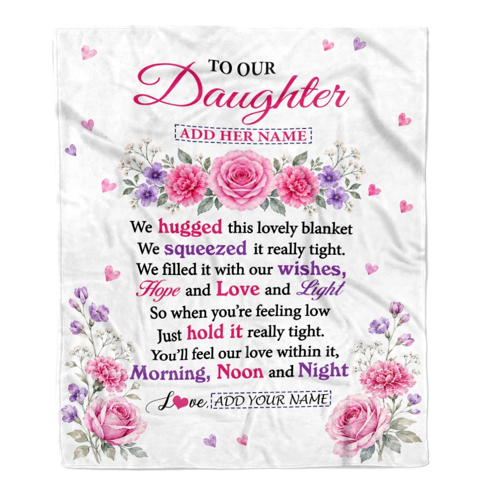 Personalized To Our Daughter Gifts Blanket From Mom Dad Floral Purple Pink Lovely Message Birthday Gift For Daughter Graduation Christmas Custom Fleece Blanket | teecentury