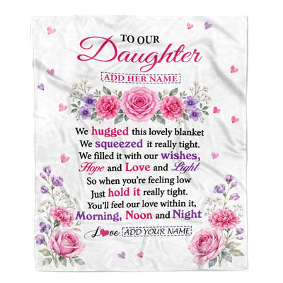 Personalized To Our Daughter Gifts Blanket From Mom Dad Floral Purple Pink Lovely Message Birthday Gift For Daughter Graduation Christmas Custom Fleece Blanket | teecentury