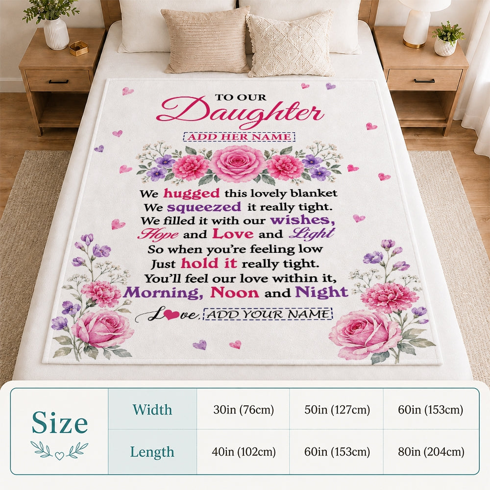 Personalized To Our Daughter Gifts Blanket From Mom Dad Floral Purple Pink Lovely Message Birthday Gift For Daughter Graduation Christmas Custom Fleece Blanket | teecentury