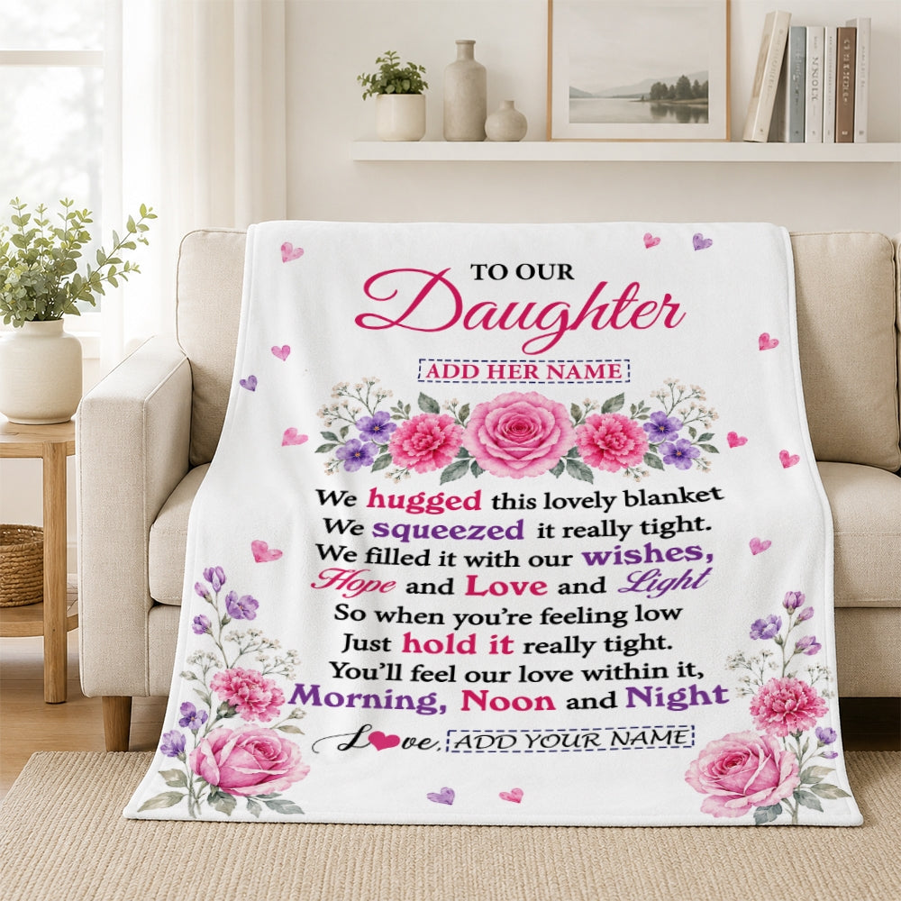 Personalized To Our Daughter Gifts Blanket From Mom Dad Floral Purple Pink Lovely Message Birthday Gift For Daughter Graduation Christmas Custom Fleece Blanket | teecentury