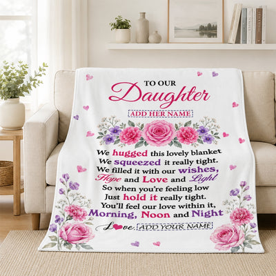 Personalized To Our Daughter Gifts Blanket From Mom Dad Floral Purple Pink Lovely Message Birthday Gift For Daughter Graduation Christmas Custom Fleece Blanket | teecentury