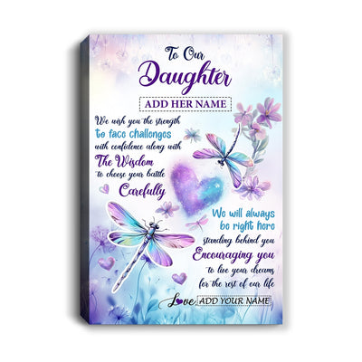 Personalized To Our Daughter Gifts From Mom Dad Always Be Right Here Dragonfly Birthday Gifts For Daughter Christmas Graduation Custom Wall Decor Art Framed Canvas | teecentury