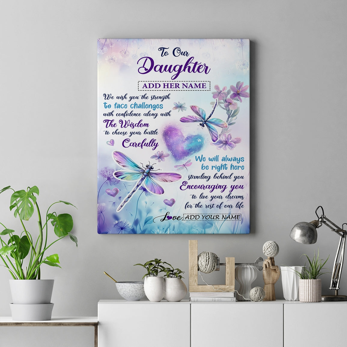 Personalized To Our Daughter Gifts From Mom Dad Always Be Right Here Dragonfly Birthday Gifts For Daughter Christmas Graduation Custom Wall Decor Art Framed Canvas | teecentury