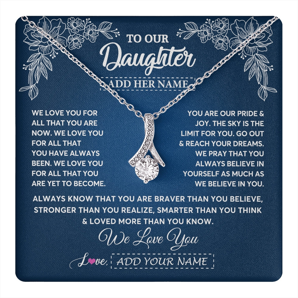 Alluring Beauty Necklace 14K White Gold Finish | 1 | Personalized To Our Daughter Gifts From Mom Dad Necklace We Love You Jewelry Present Gift For Daughter Birthday Christmas Custom Custom Gift Box Message Card | https://teecentury.