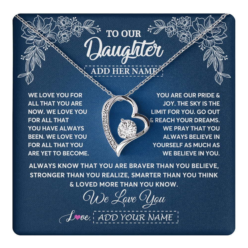 Forever Love Necklace 14K White Gold Finish | 1 | Personalized To Our Daughter Gifts From Mom Dad Necklace We Love You Jewelry Present Gift For Daughter Birthday Christmas Custom Custom Gift Box Message Card | https://teecentury.