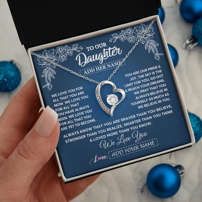 Forever Love Necklace 14K White Gold Finish | 2 | Personalized To Our Daughter Gifts From Mom Dad Necklace We Love You Jewelry Present Gift For Daughter Birthday Christmas Custom Custom Gift Box Message Card | https://teecentury.