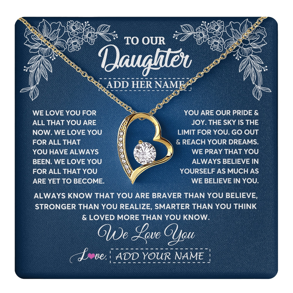 Forever Love Necklace 18K Yellow Gold Finish | 1 | Personalized To Our Daughter Gifts From Mom Dad Necklace We Love You Jewelry Present Gift For Daughter Birthday Christmas Custom Custom Gift Box Message Card | https://teecentury.