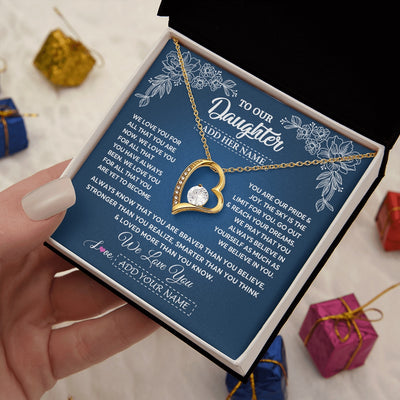 Forever Love Necklace 18K Yellow Gold Finish | 2 | Personalized To Our Daughter Gifts From Mom Dad Necklace We Love You Jewelry Present Gift For Daughter Birthday Christmas Custom Custom Gift Box Message Card | https://teecentury.